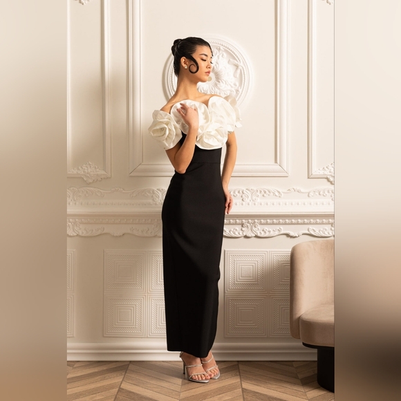 NWT Elegant Black and White Floral Dress - Picture 4 of 9